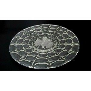 Indiana Constellation Grapes Glass Platter Intaglio Frosted  Large 13"  Vintage